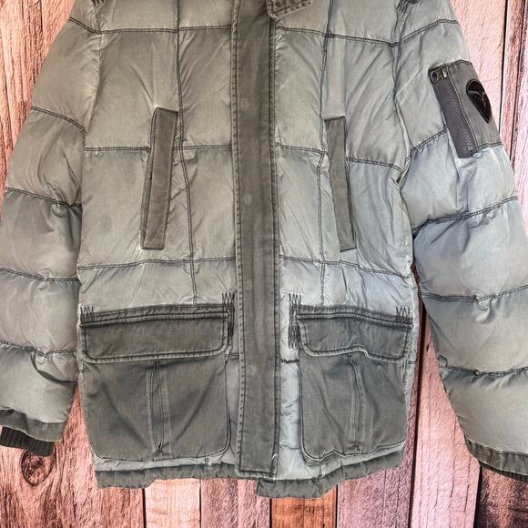 Armani Jeans Men’s Gray Down Puffer Jacket Fur Trim Hood Coat Size M Outerwear - Picture 4 of 11